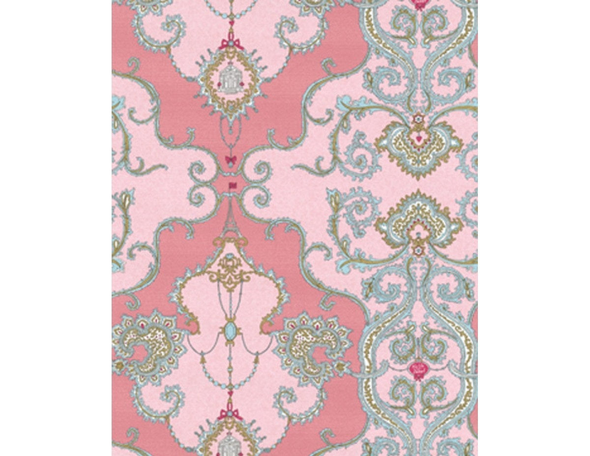 Ornamental Damask Rose Pink 7308-05 Wallpaper