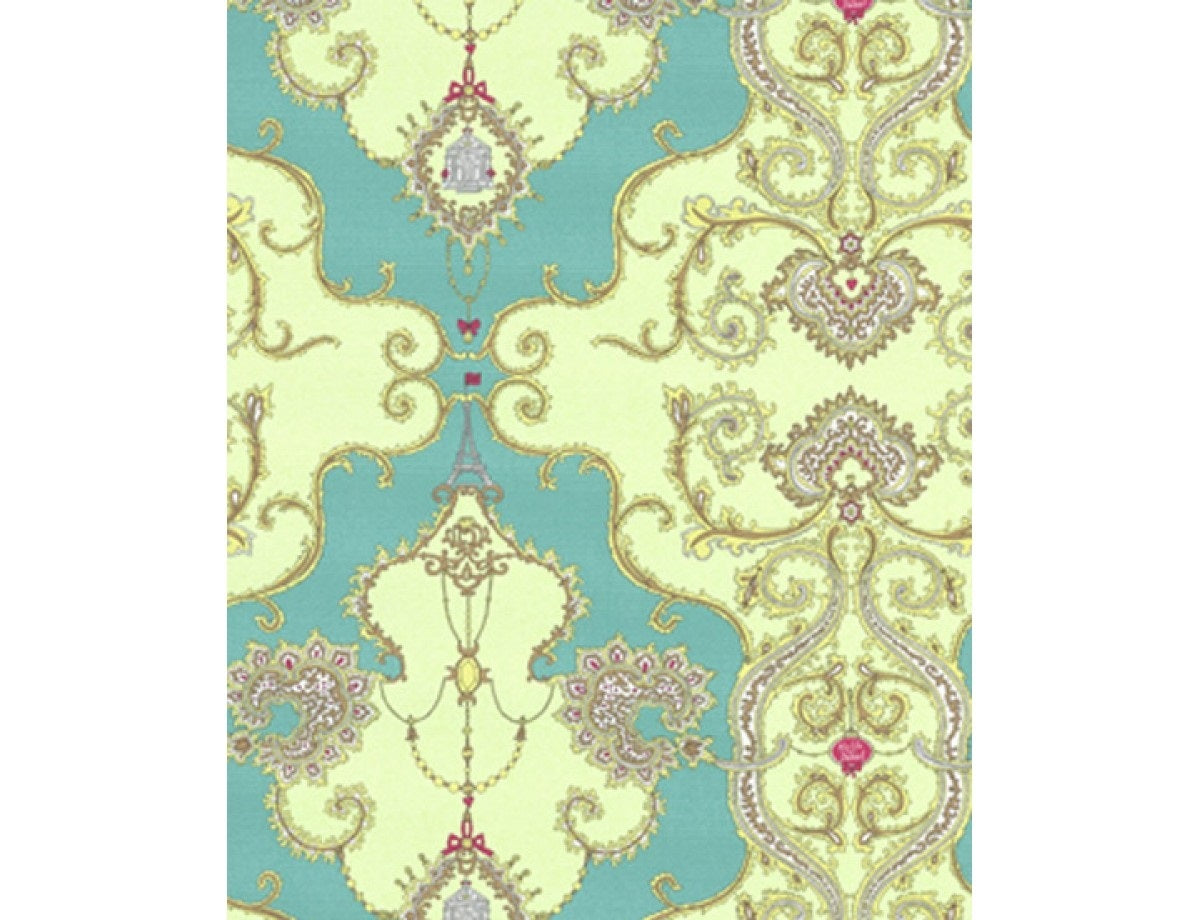 Ornamental Damask Green Turquoise 7308-07 Wallpaper