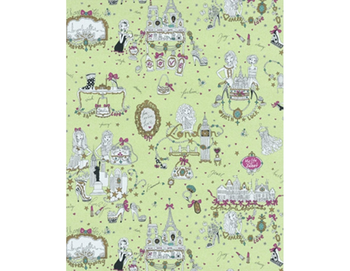 Landmarks Articles White Green 7310-07 Wallpaper