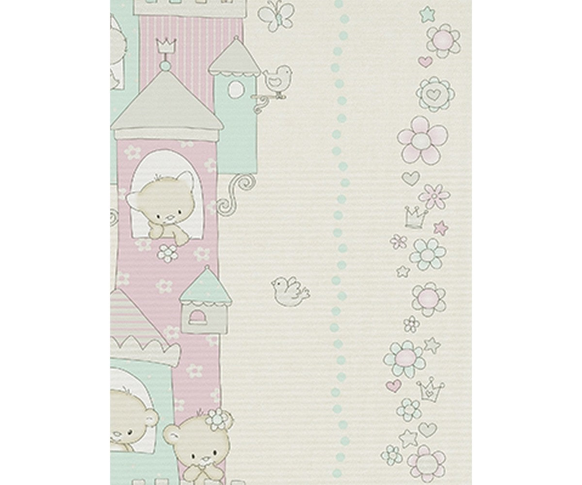 Teddy Bear Castle Stripes Blue Rose Grey 7321-05 Wallpaper
