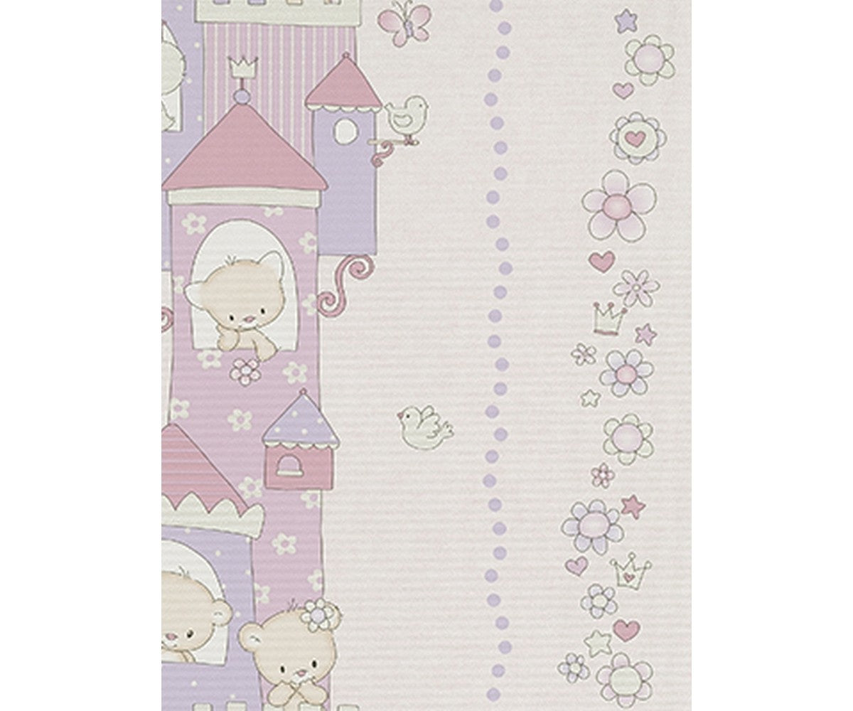 Teddy Bear Castle Stripes Rose Purple 7321-09 Wallpaper
