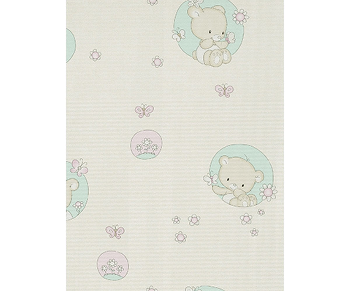 Teddy Bear Nature Grey Blue Rose 7322-05 Wallpaper