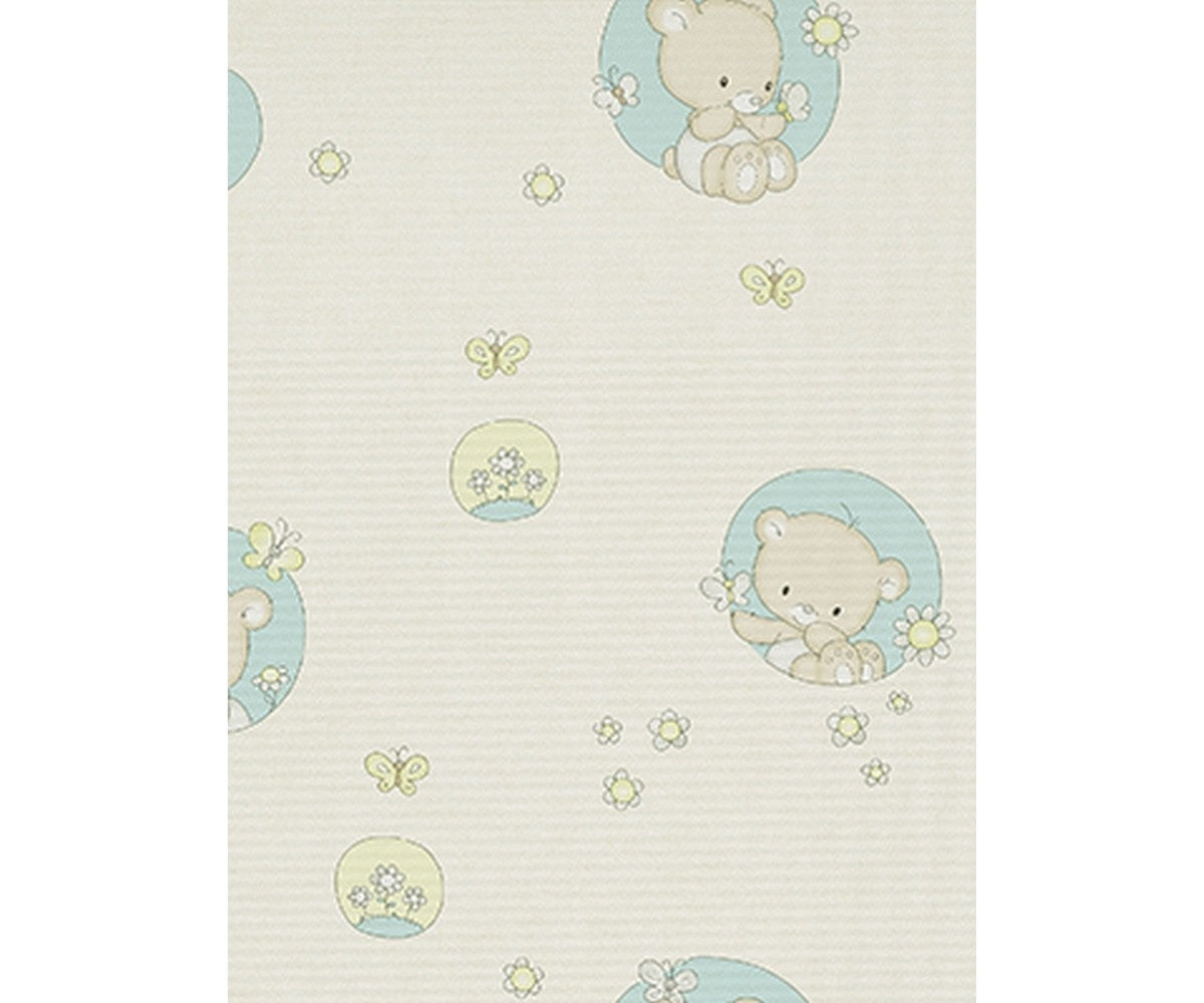 Teddy Bear Nature Grey Blue Yellow 7322-08 Wallpaper