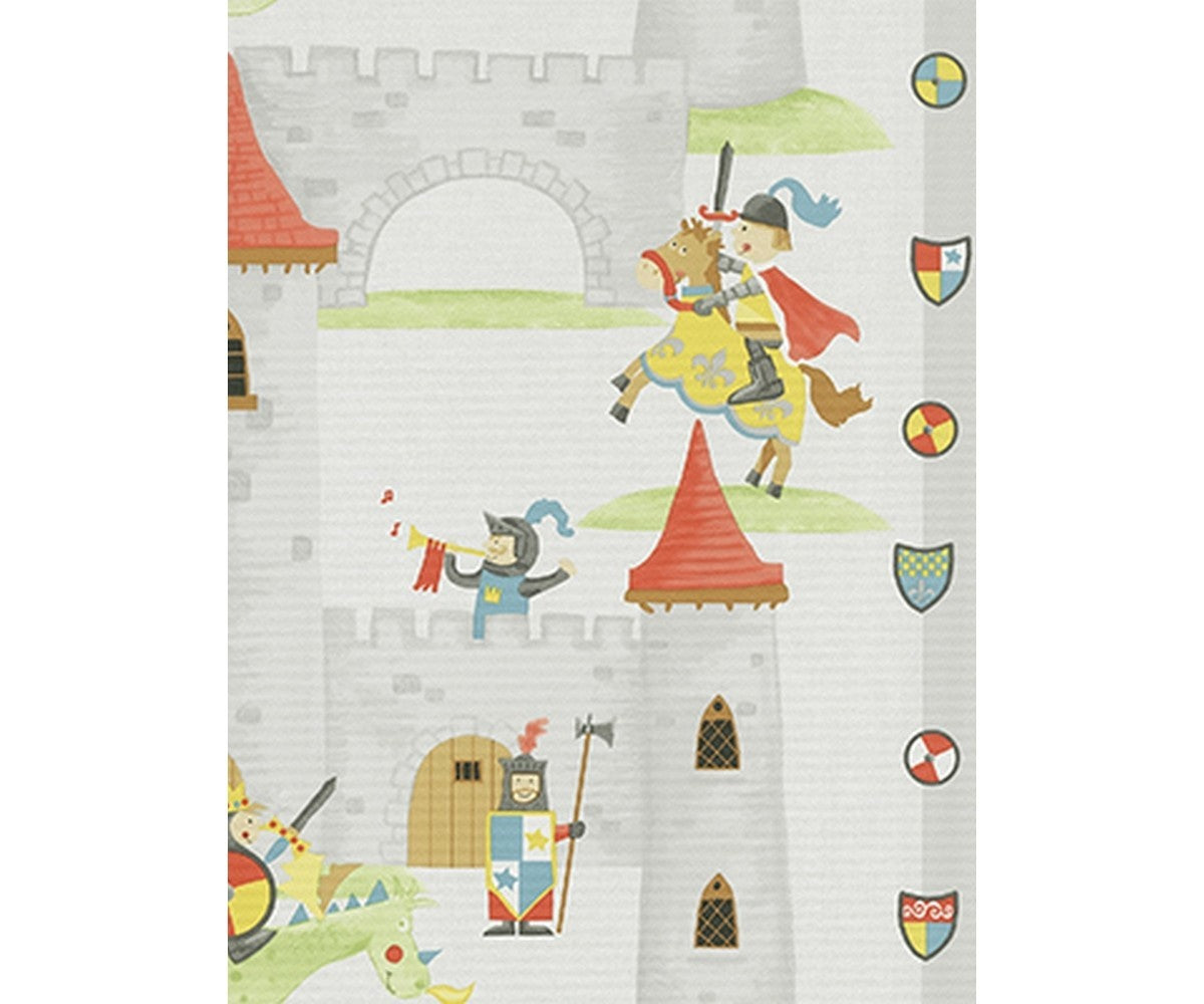 Horse Castle Stripes Grey Red Blue 7327-10 Wallpaper