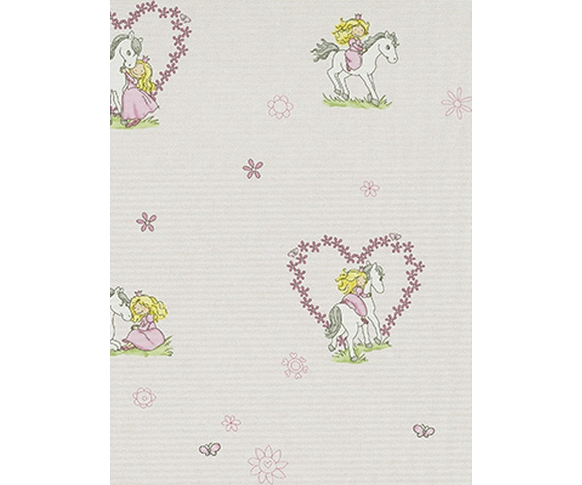Girl Horse Love Rose Grey 7329-06 Wallpaper