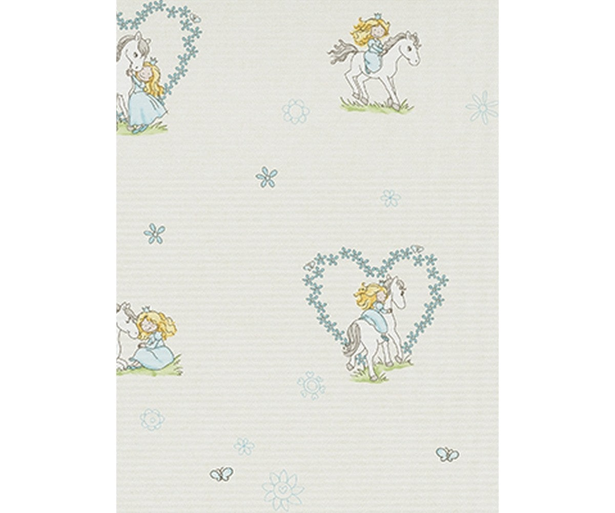 Girl Horse Love Grey Blue 7329-08 Wallpaper