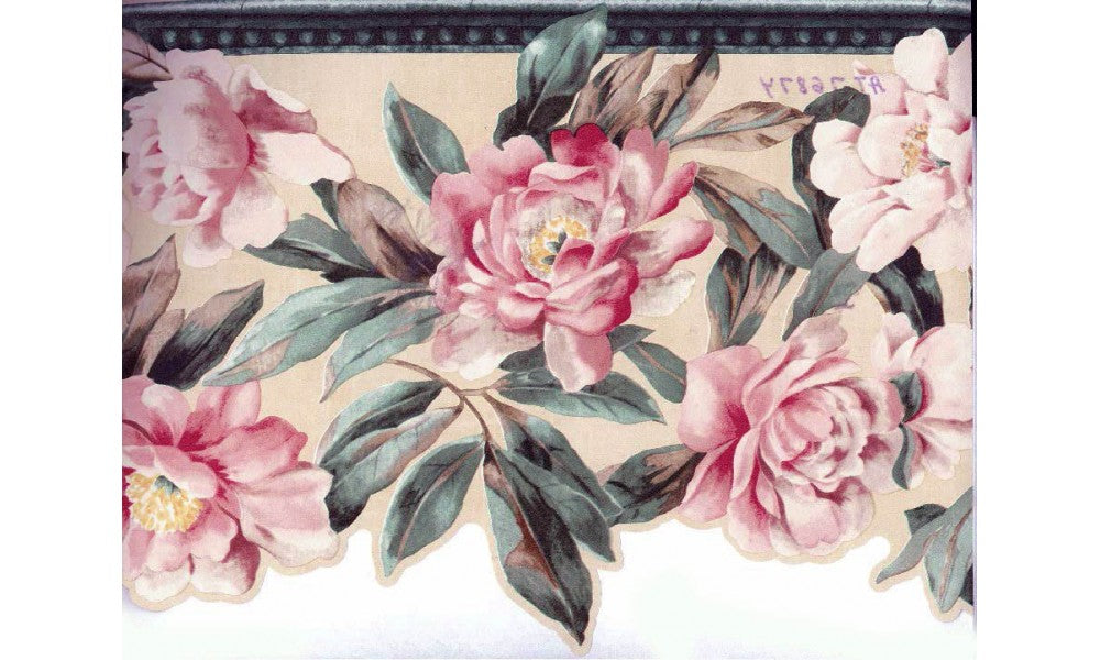 White Pink Roses 76874AT AT76874B Wallpaper Border