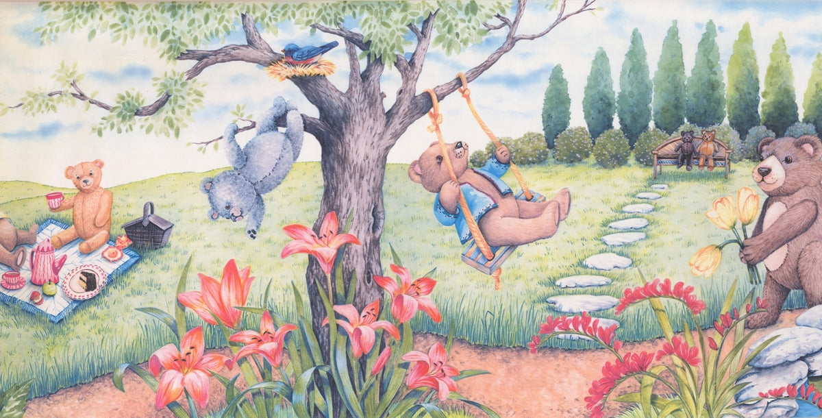 Bears Playing in the Garden CB3068B Wallpaper Border