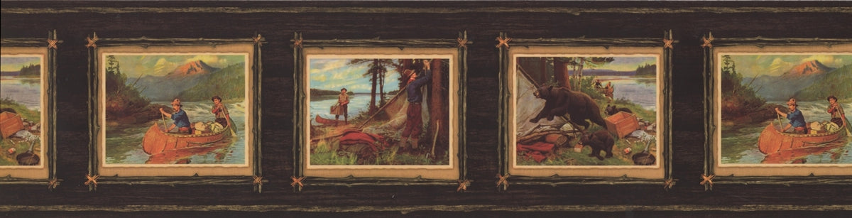 Hunt Hunters Paintings on Dark BE10521B Wallpaper Border
