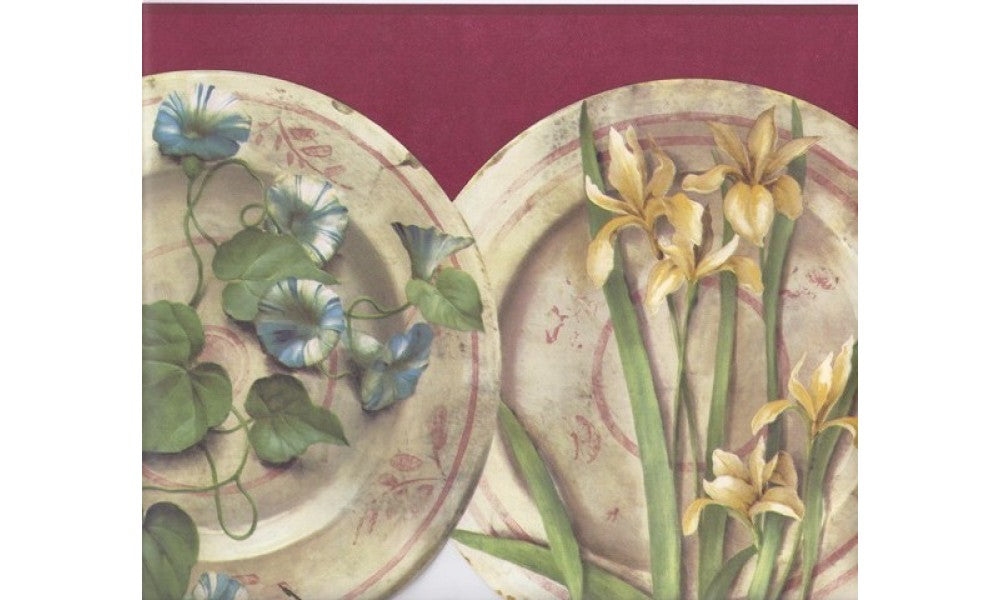 Red White Plates Floral FR4902 Wallpaper Border