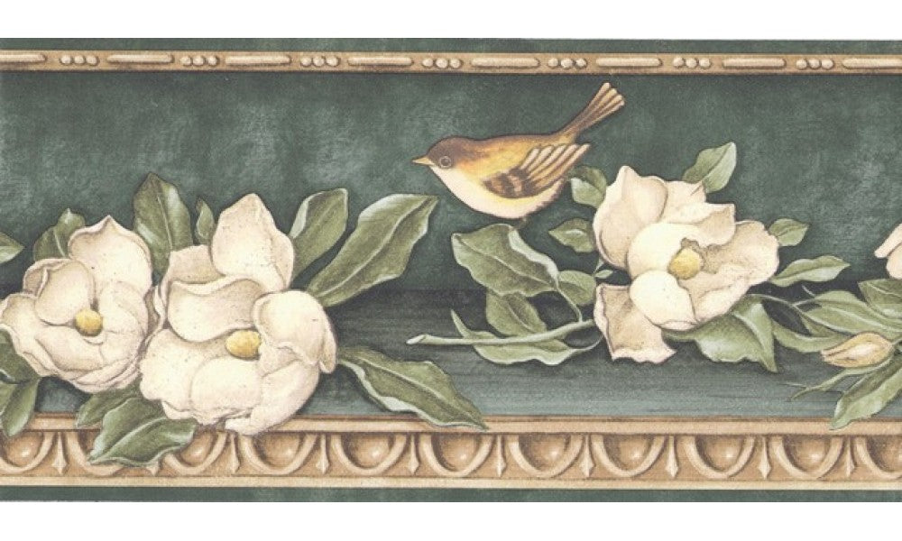 Green Gold Floral Birds DC9204 Wallpaper Border