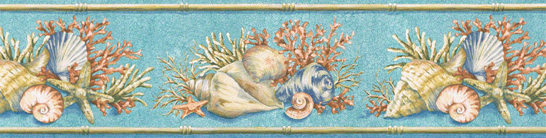 Blue Coral Sea Shell PB58007B Wallpaper Border