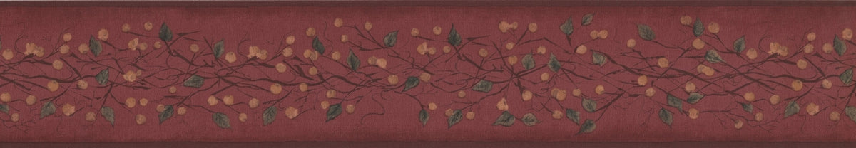 Gold Berries on Vine Garnet Red HF8576B Wallpaper Border