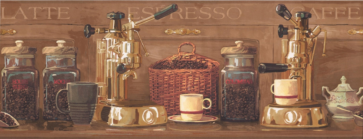Coffee Beans Espresso Machine Brown DB36134B Wallpaper Border