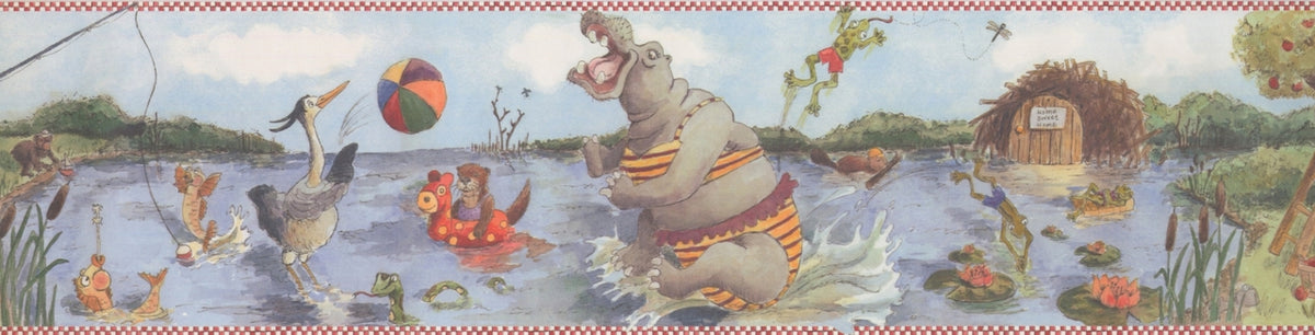 Cartoon Swamp Fish Hippo BB3015A Wallpaper Border