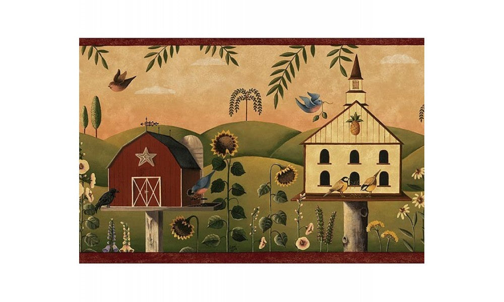 Rust Country Birdhouse GG54203 Wallpaper Border