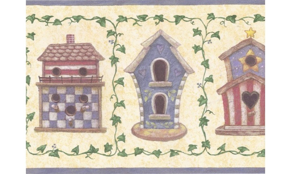 Blue Yellow American Birdhouses BV6165 Wallpaper Border