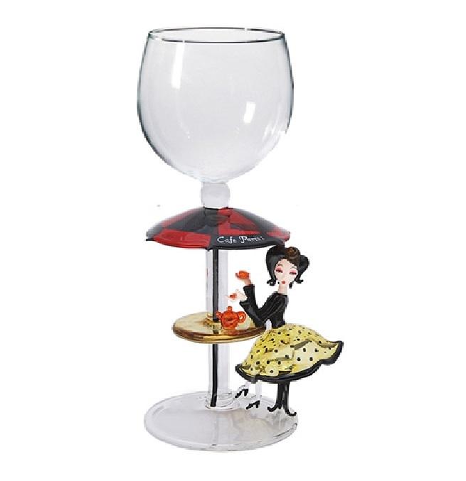 Black Café Paris Hand Blown Wine Glass