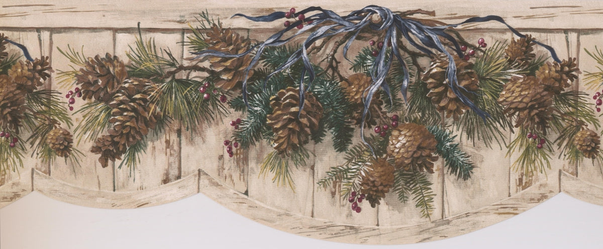 Pine Cones Branches Azure OA8004B Wallpaper Border