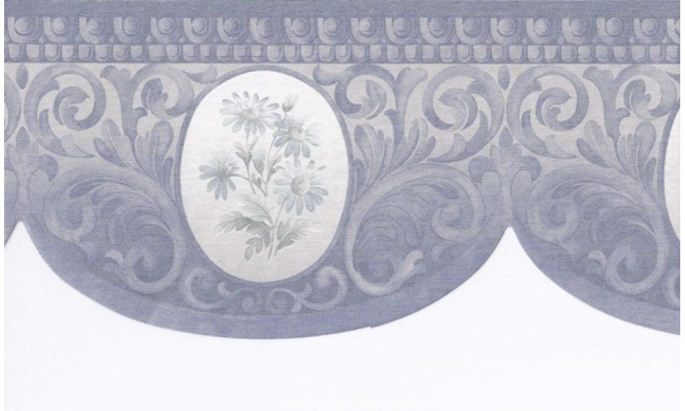 Silver Blue Floral SA75758 Wallpaper Border