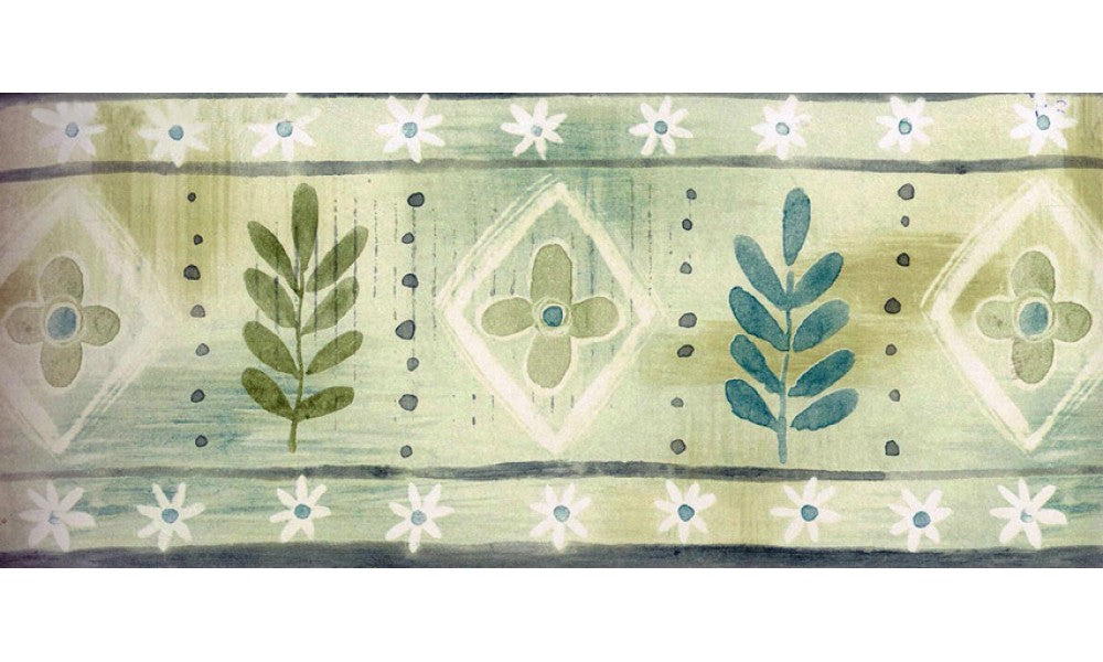 Blue Green Palm Leaves HT73962 Wallpaper Border