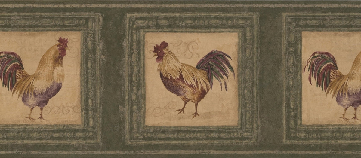 Roosters in Pictures Juniper Green AU5263 Wallpaper Border