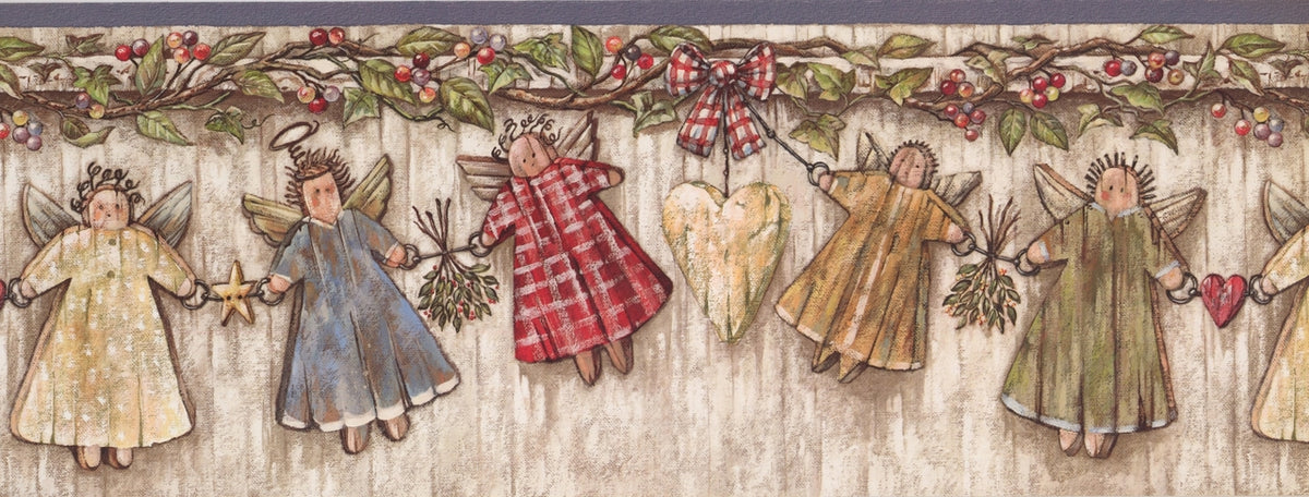 Faux Wooden Angels in Dresses BE10311B Wallpaper Border