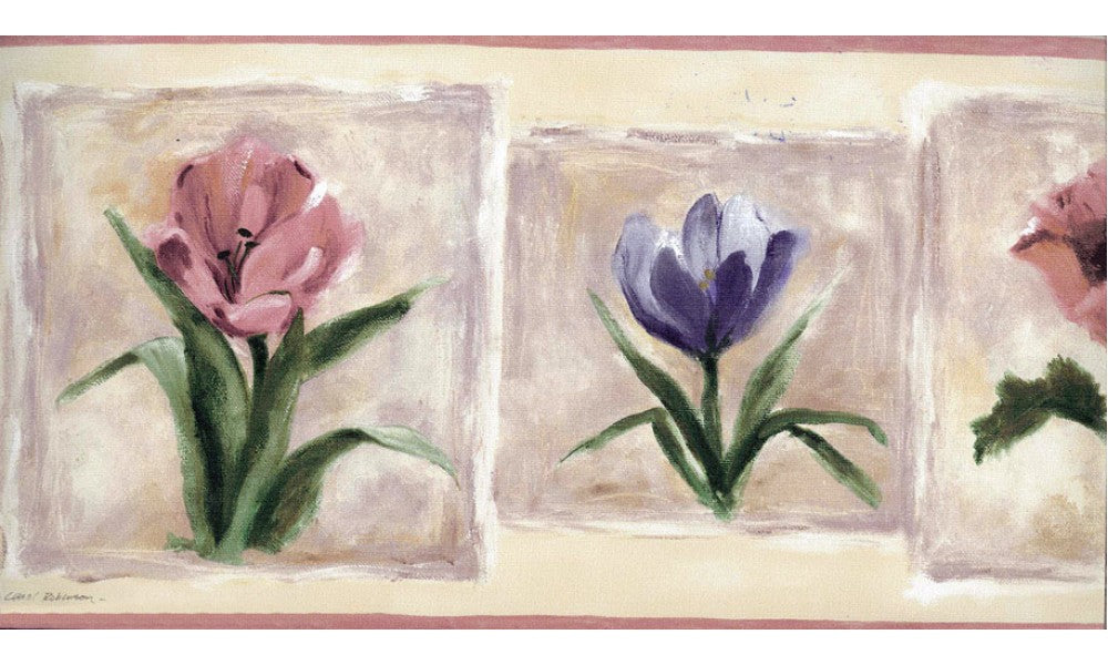 Pink Blue Flowers SP76460 Wallpaper Border