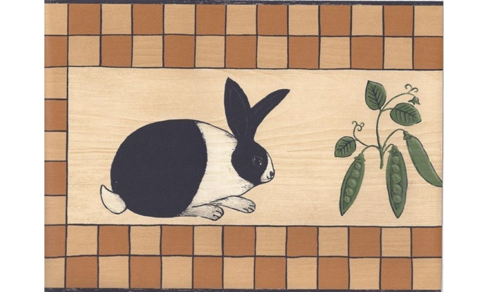Black Orange Beige Wooden Rabbit Vegetables WK74785 Wallpaper Border