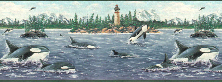 Lighthouse Whale B2153NF Wallpaper Border