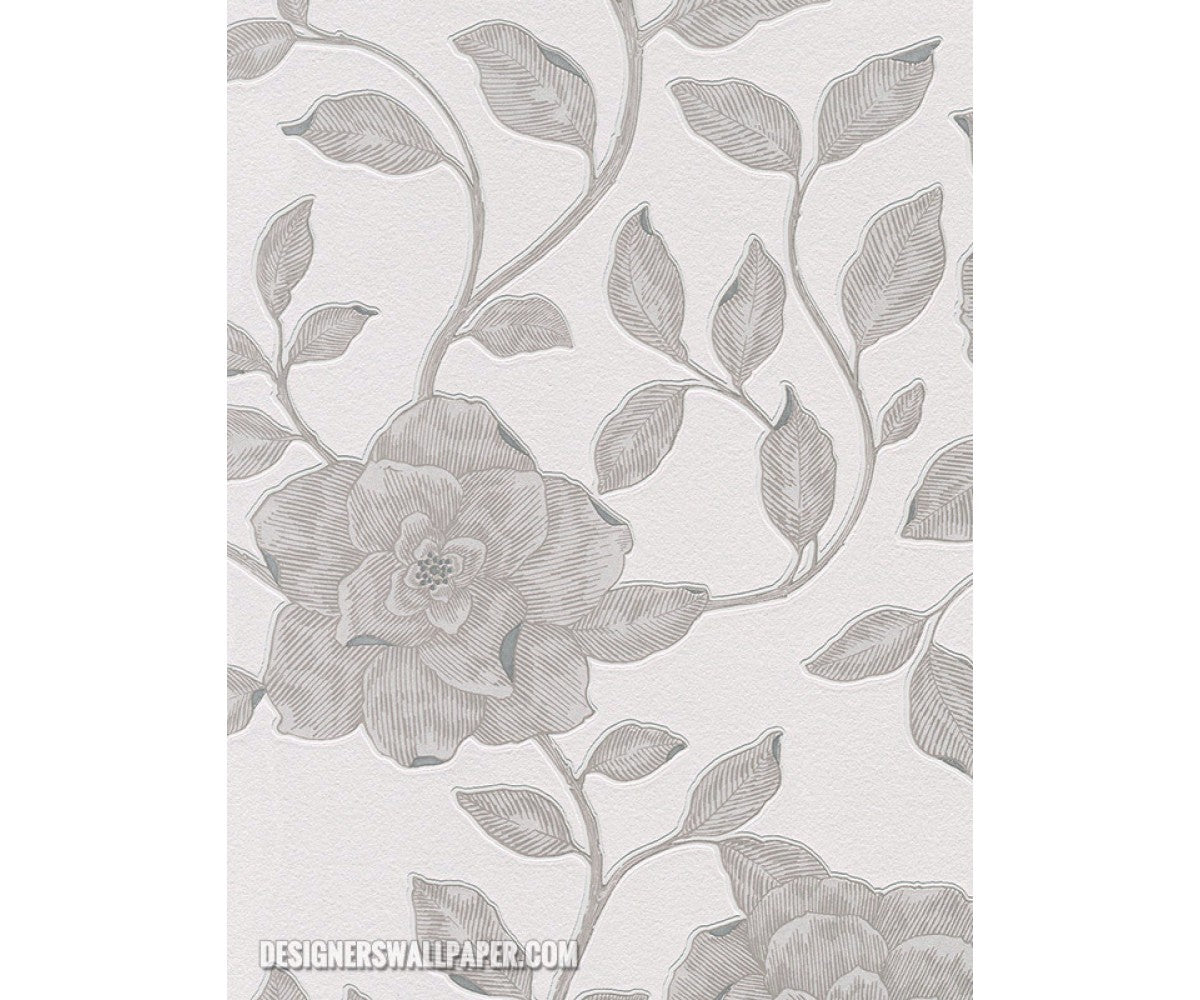 Rose Floral Scroll Grey Metallic 945129 Wallpaper