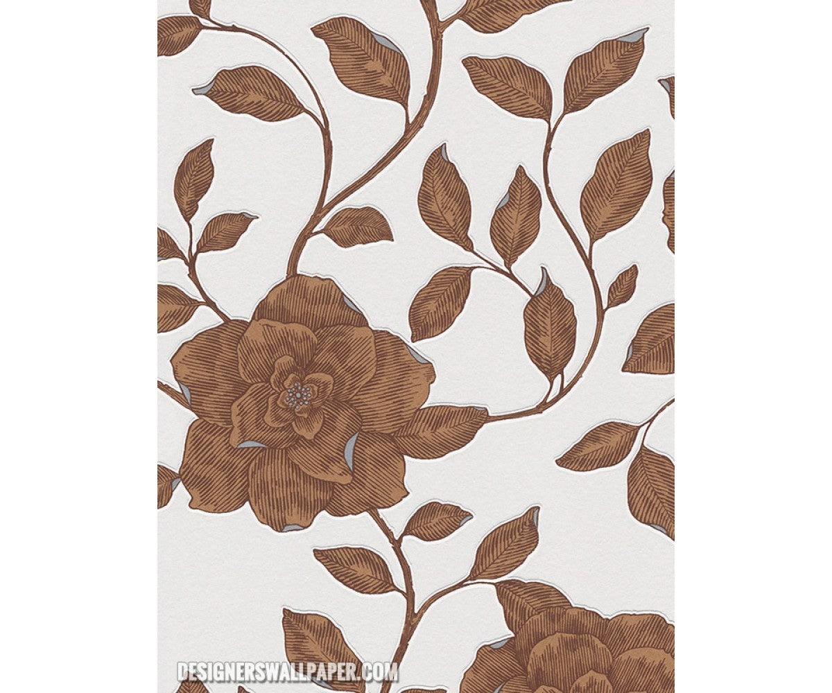 Rose Floral Scroll Brown Grey Metallic 945136 Wallpaper