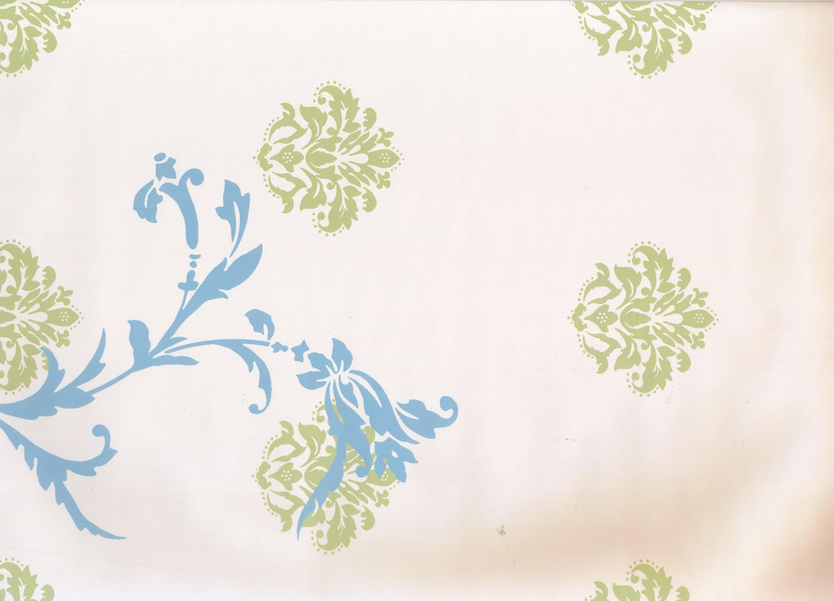 Cerulean Blue Olive Green Vine Scrolls Beige KD1711M Wallpaper Border