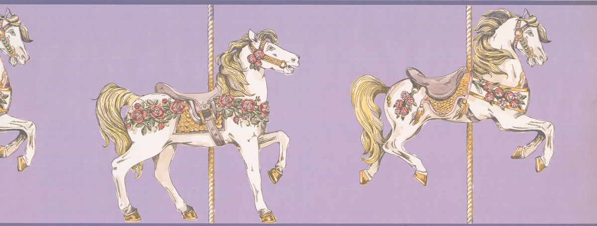 Peek-A-Boo Toile Carousel Horse YS9137BD Wallpaper Border