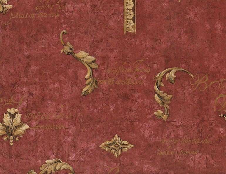 Architectural Gold Scroll Leaves Red FF51102 Wallpaper