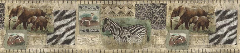 Elephant Zebra Print TM75057 Wallpaper Border