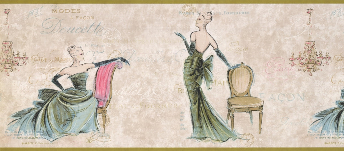 Vintage Fasion Paris Evening Dress AM8836B Wallpaper Border