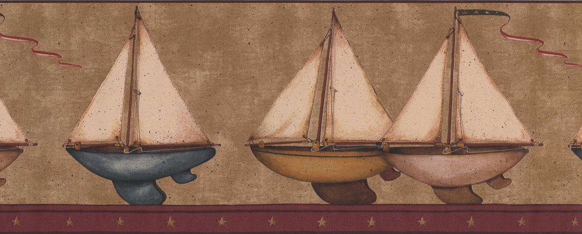 Faux Sailboats Brown for Kids HS3122B Wallpaper Border
