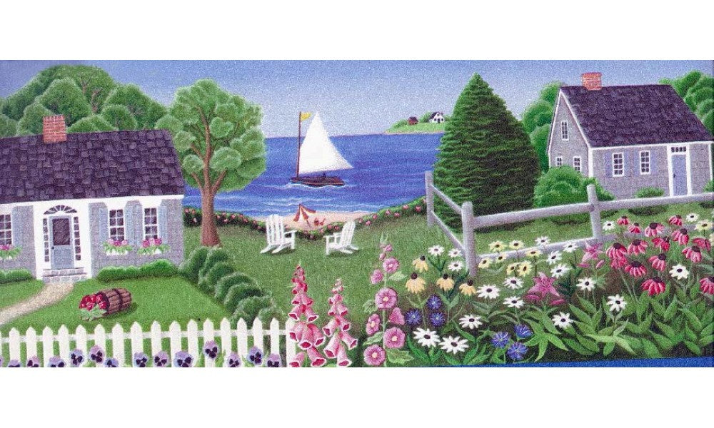 White Cottage on Sandy Beach 5808310 Wallpaper Border