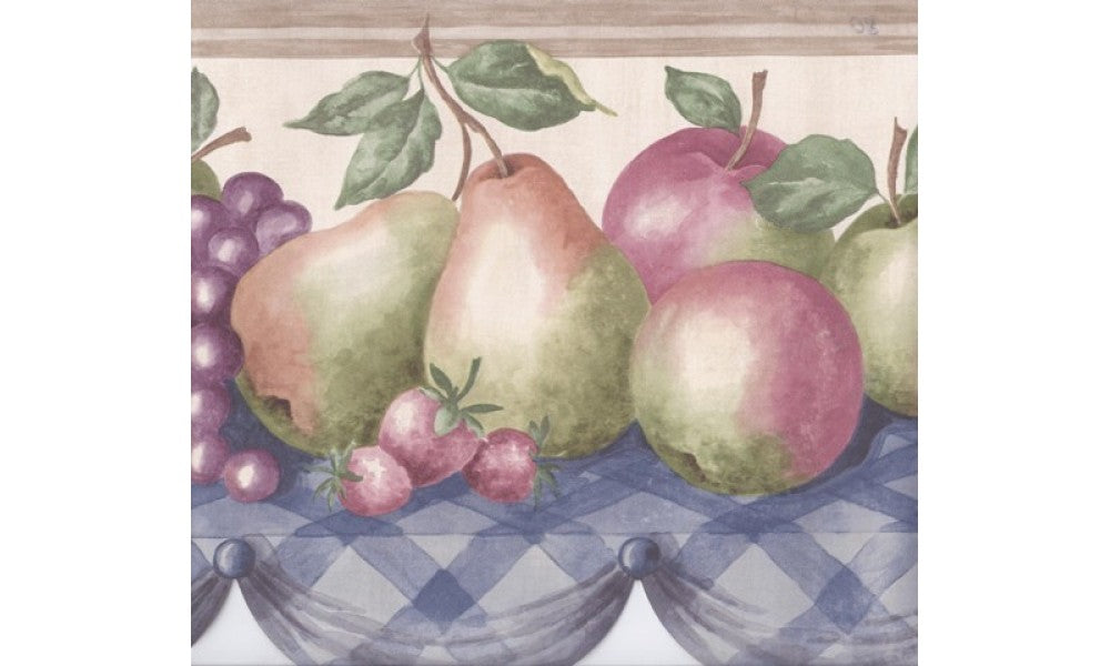 Wooden Cream Pears Grapes Apples Table CP33105 Wallpaper Border