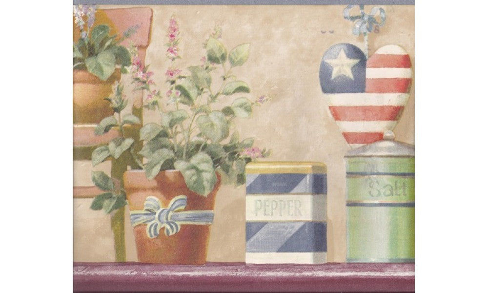 Blue American Flower Pots BV6133 Wallpaper Border