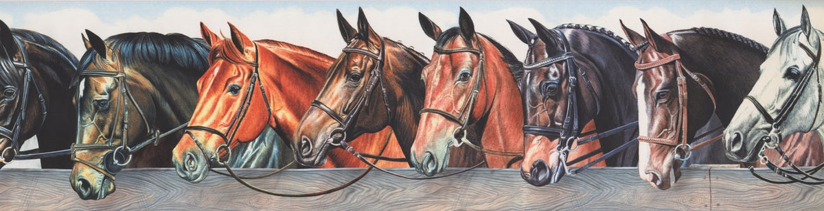 Beautiful Dark Horses in Stable Vintage 110222 Wallpaper Border