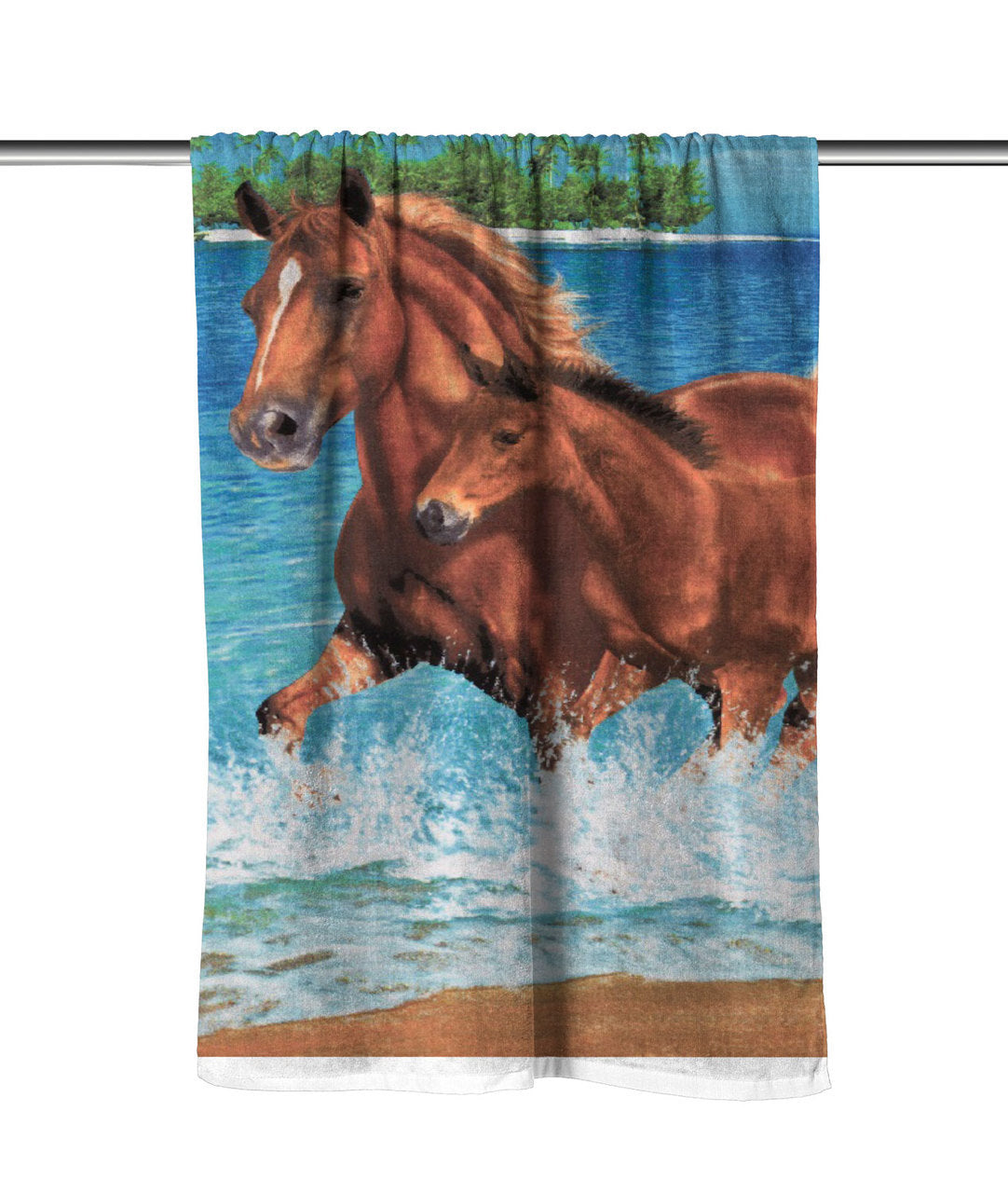 Horses In The Water Velour Beach Towel