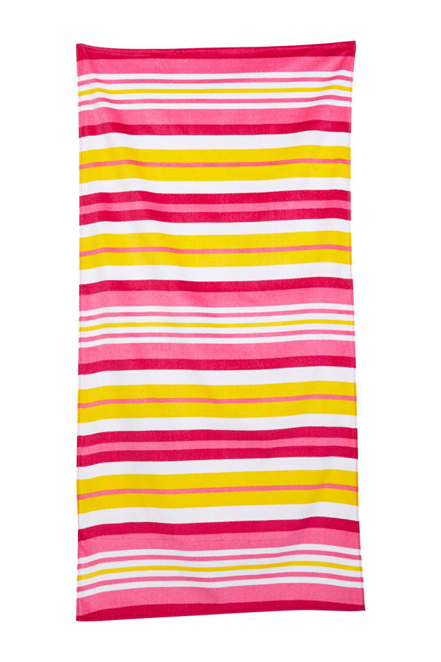 Pink Yellow Stripes Velour Beach Towel