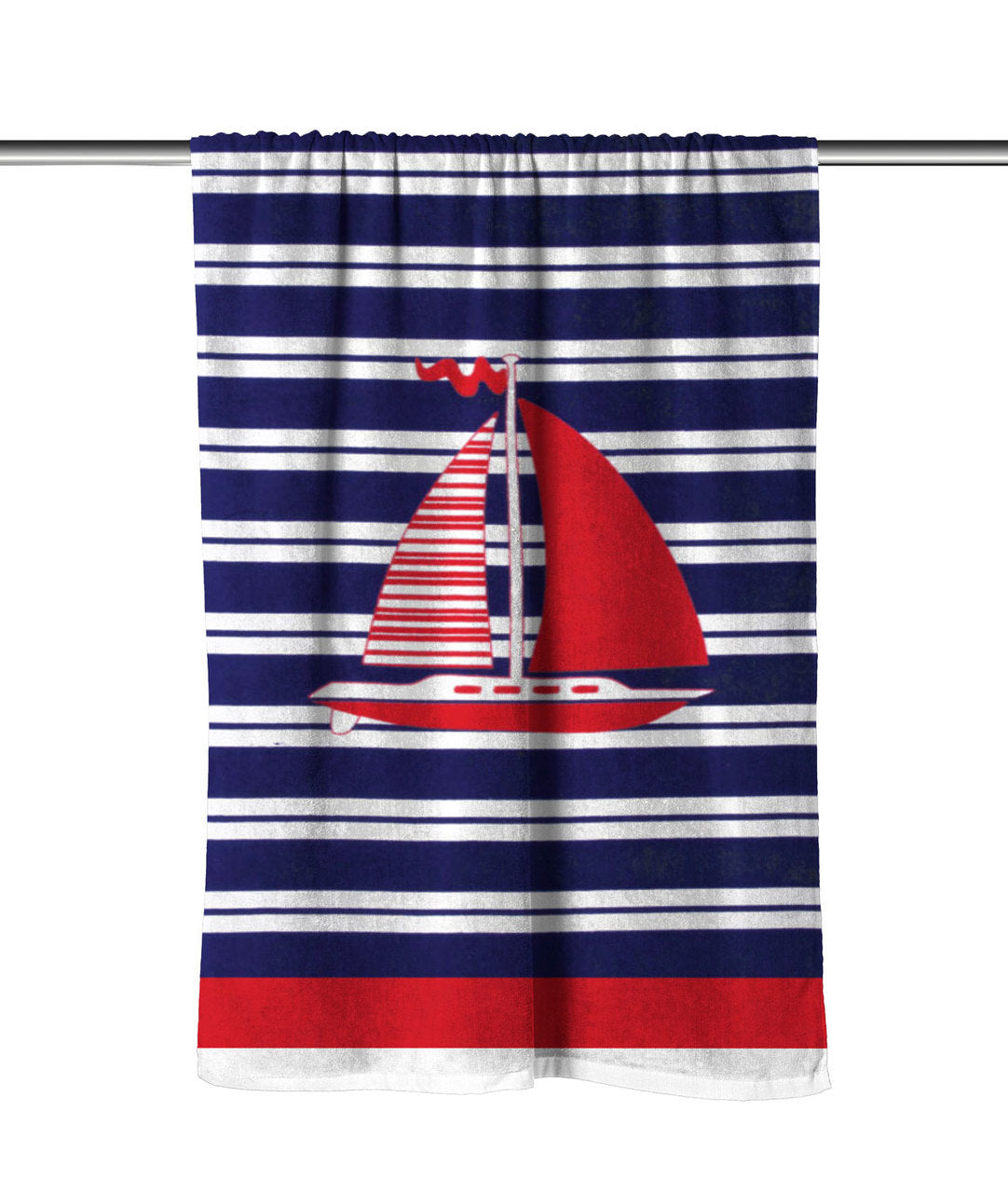 Sea Boat Stripes Velour Beach Towel