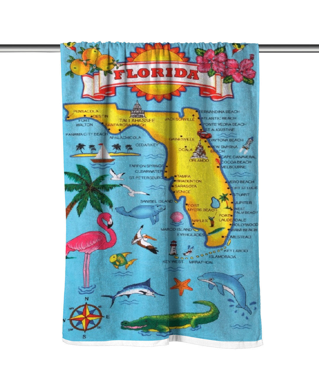 Florida Map Velour Beach Towel