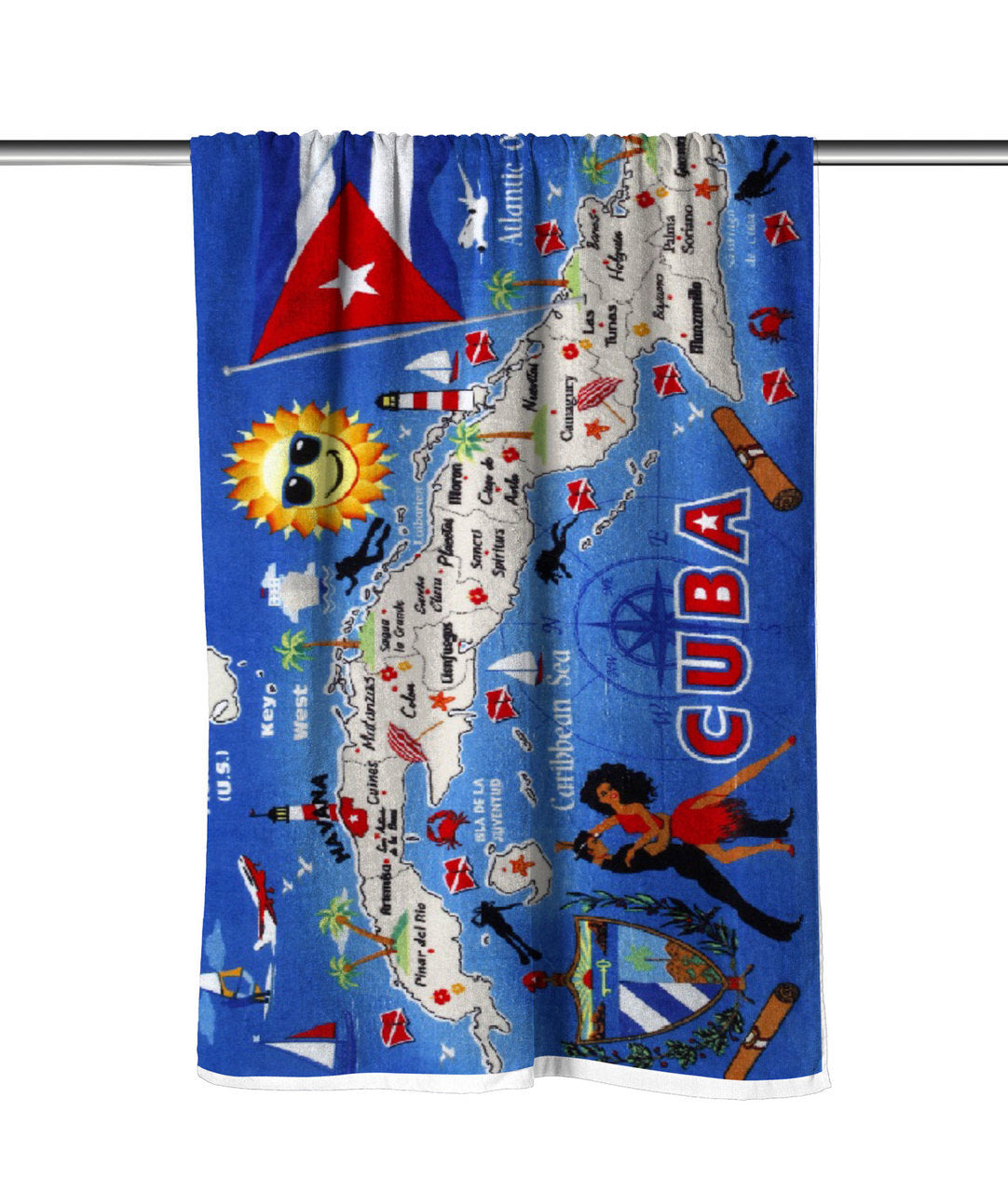 Cuba Map Velour Beach Towel