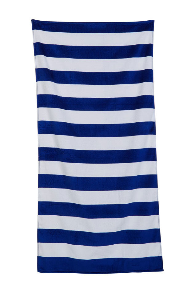 Cabana Stripes Blue Velour Beach Towel