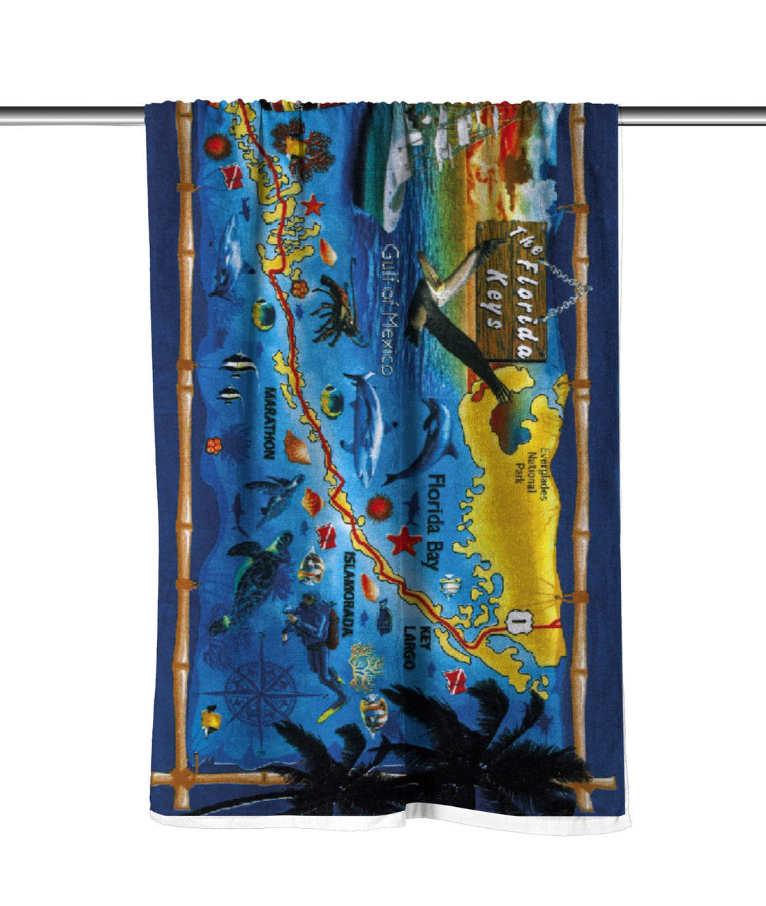 Florida Keys Map Velour Beach Towel