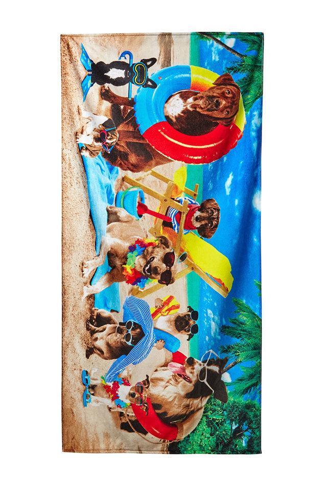 Dogs At The Beach Velour Beach Towel